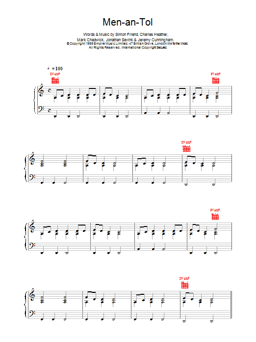 The Levellers Men-an-Tol sheet music notes and chords. Download Printable PDF.