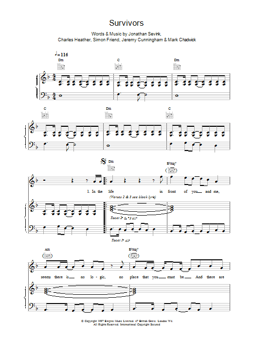 The Levellers Survivors sheet music notes and chords. Download Printable PDF.