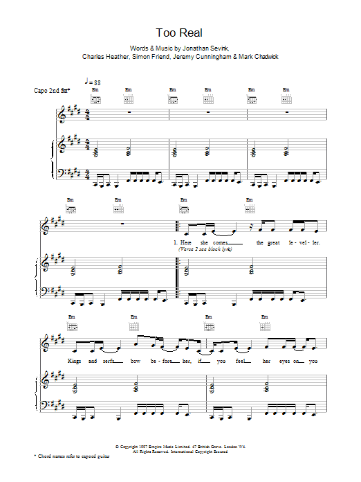 The Levellers Too Real sheet music notes and chords. Download Printable PDF.