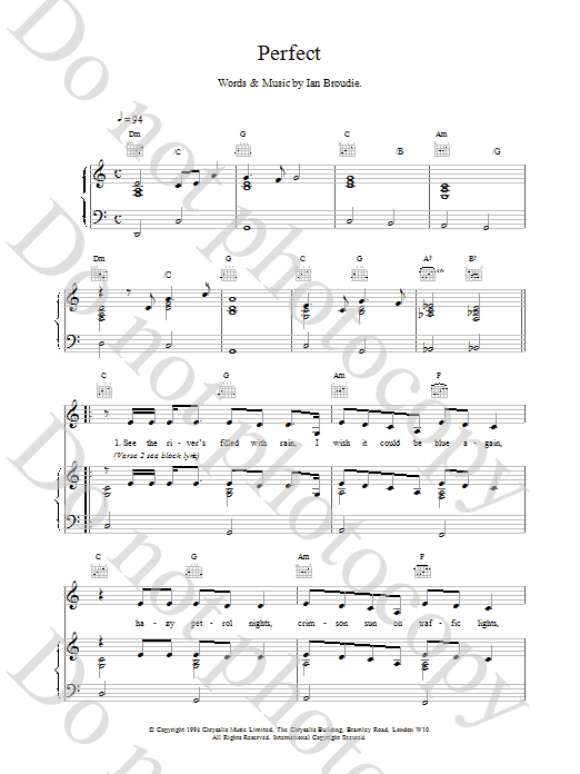 The Lightning Seeds Perfect sheet music notes and chords. Download Printable PDF.