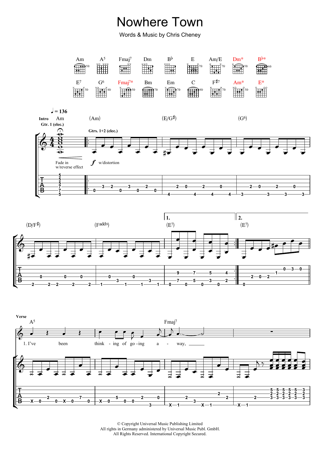 The Living End Nowhere Town sheet music notes and chords. Download Printable PDF.