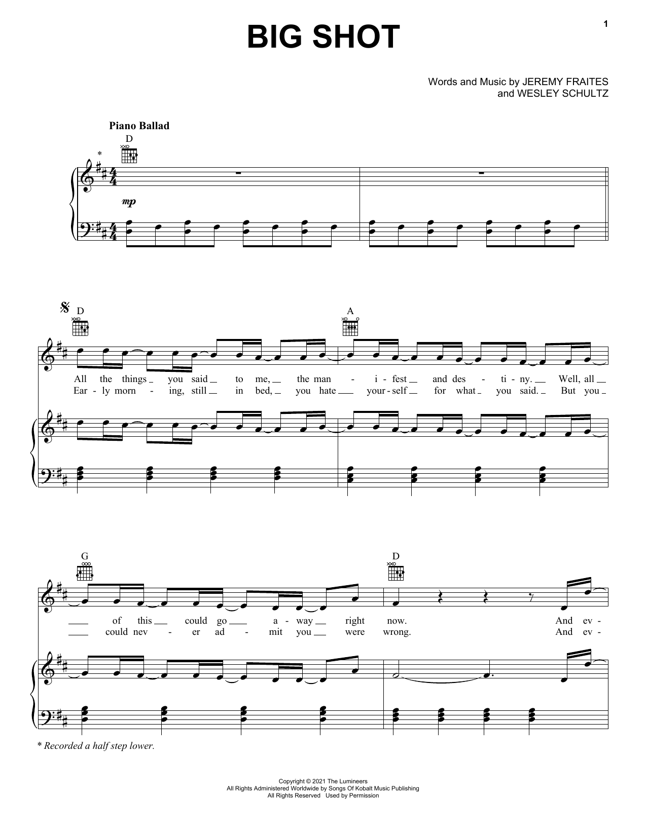 The Lumineers Big Shot sheet music notes and chords. Download Printable PDF.