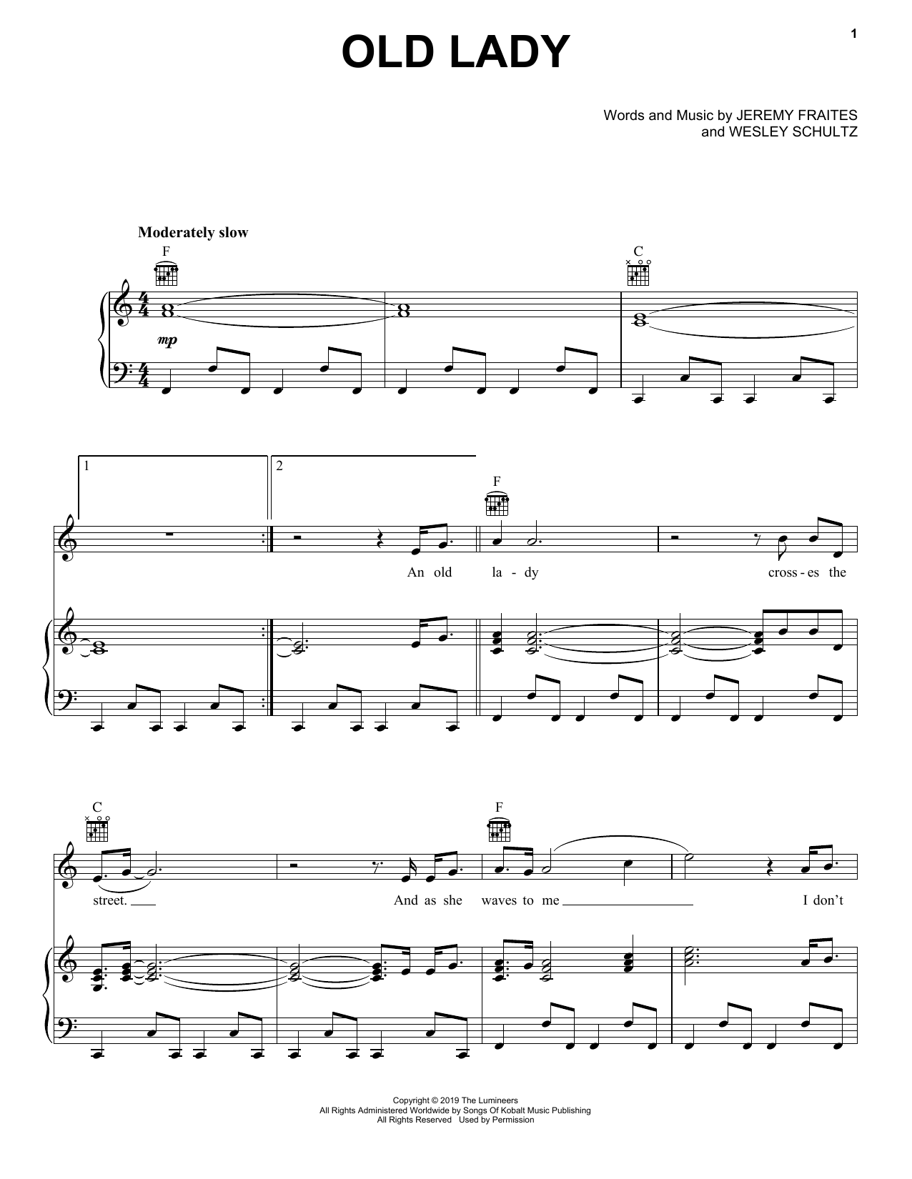 The Lumineers Old Lady sheet music notes and chords. Download Printable PDF.