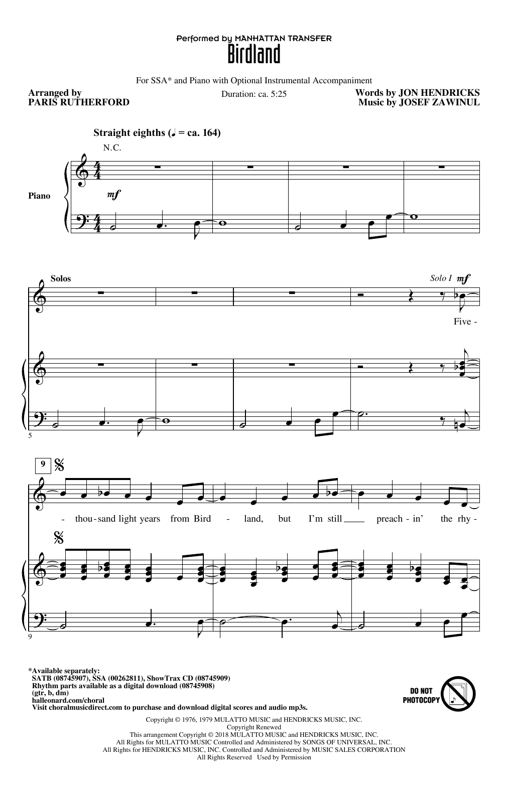 Learn to play Paris Rutherford Birdland sheet music for SSA Choir in minutes. Price: 3.9900$ Paris Rutherford Birdland sheet music notes and chords arranged for SSA Choir