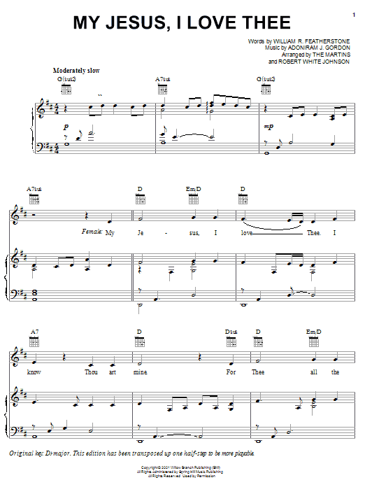 Learn to play The Martins My Jesus, I Love Thee sheet music for Piano, Vocal & Guitar (Right-Hand Melody) in minutes. Price: 7.7900$ The Martins My Jesus, I Love Thee sheet music notes and chords. Download Printable PDF.