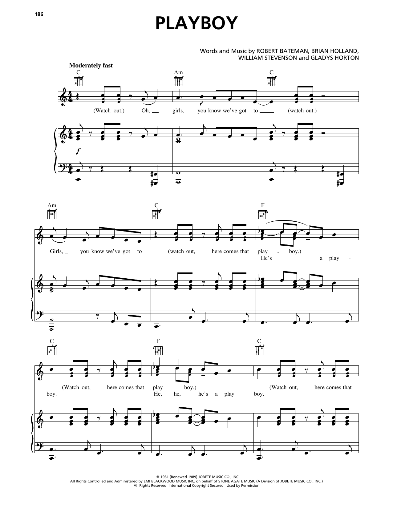 The Marvelettes Playboy sheet music notes and chords. Download Printable PDF.