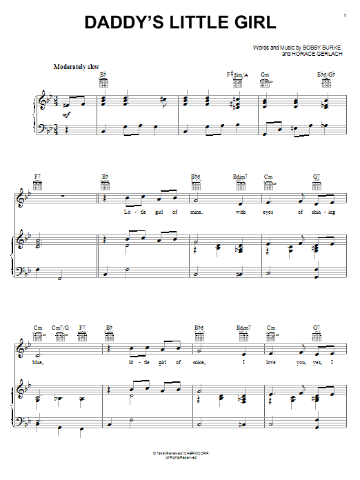 The Mills Brothers Daddy's Little Girl sheet music notes and chords. Download Printable PDF.