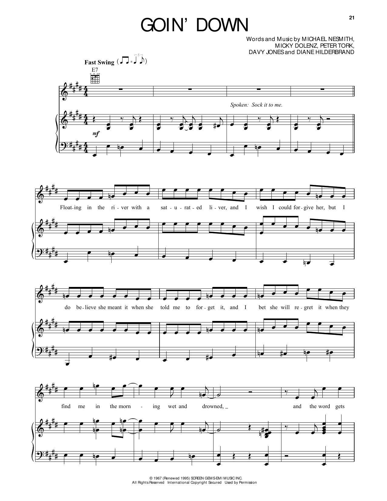 The Monkees Goin' Down sheet music notes and chords. Download Printable PDF.