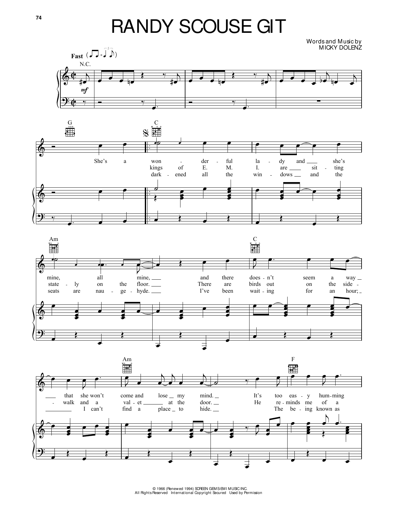 The Monkees Randy Scouse Git sheet music notes and chords. Download Printable PDF.