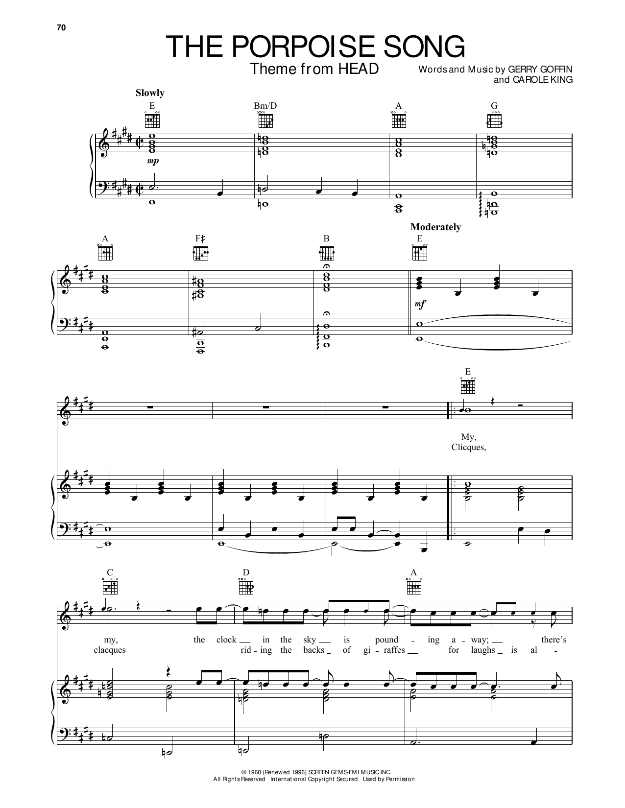 Learn to play The Monkees The Porpoise Song sheet music for Piano, Vocal & Guitar Chords (Right-Hand Melody) in minutes. Price: 6.9900$ The Monkees The Porpoise Song sheet music notes and chords arranged for Piano, Vocal & Guitar Chords (Right-Hand Melody)