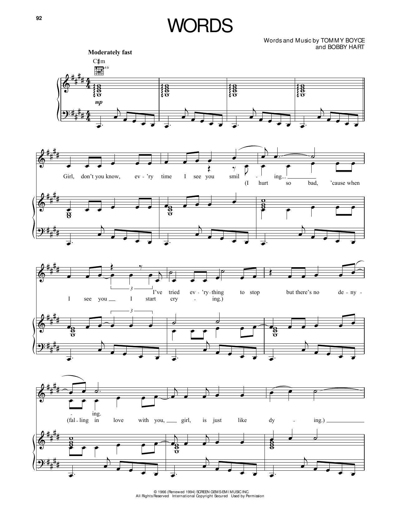Learn to play The Monkees Words sheet music for Piano, Vocal & Guitar Chords (Right-Hand Melody) in minutes. Price: 6.9900$ The Monkees Words sheet music notes and chords arranged for Piano, Vocal & Guitar Chords (Right-Hand Melody)