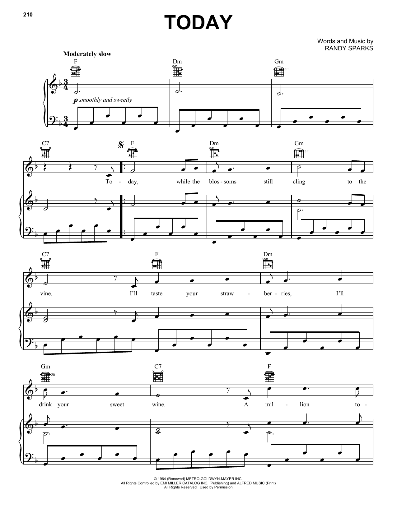 Randy Sparks Today sheet music notes and chords. Download Printable PDF.