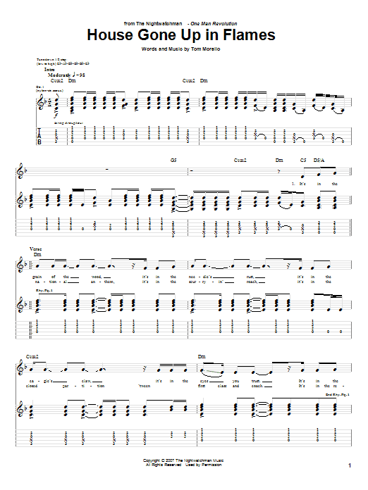 Learn to play The Nightwatchman House Gone Up In Flames sheet music for Guitar Tab in minutes. The Nightwatchman House Gone Up In Flames sheet music notes and chords. Download Printable PDF.