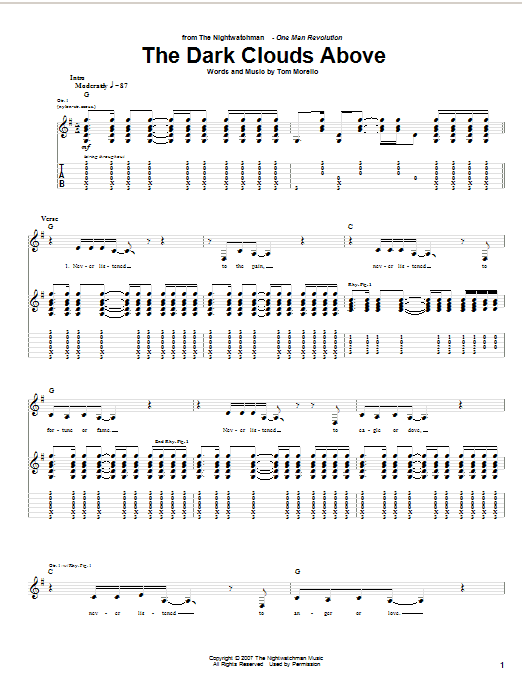 Learn to play The Nightwatchman The Dark Clouds Above sheet music for Guitar Tab in minutes. The Nightwatchman The Dark Clouds Above sheet music notes and chords. Download Printable PDF.