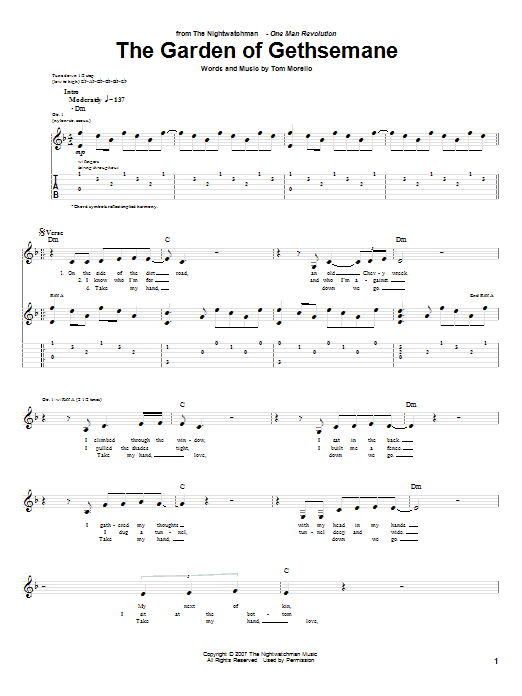Learn to play The Nightwatchman The Garden Of Gethsemane sheet music for Guitar Tab in minutes. Price: 7.8900$ The Nightwatchman The Garden Of Gethsemane sheet music notes and chords arranged for Guitar Tab