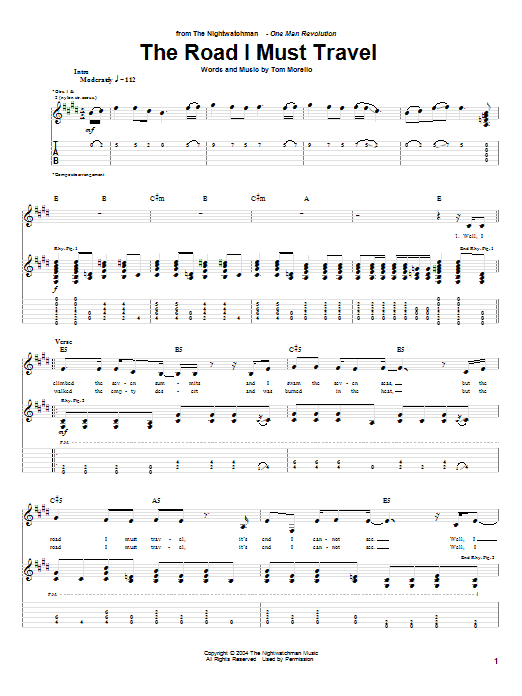 The Nightwatchman The Road I Must Travel sheet music notes and chords arranged for Guitar Tab