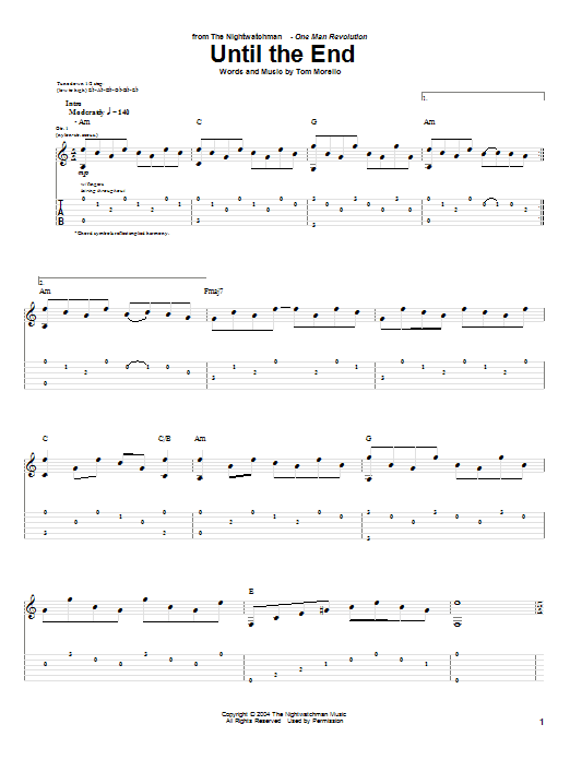 Learn to play The Nightwatchman Until The End sheet music for Guitar Tab in minutes. Price: 7.8900$ The Nightwatchman Until The End sheet music notes and chords arranged for Guitar Tab