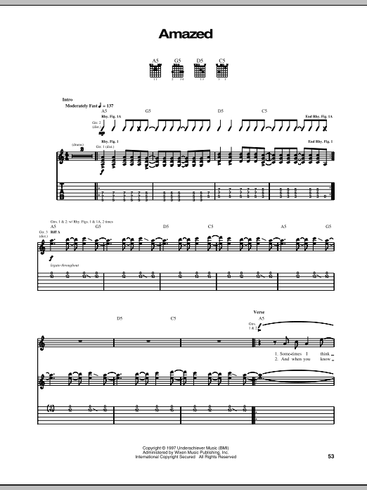 The Offspring Amazed sheet music notes and chords. Download Printable PDF.