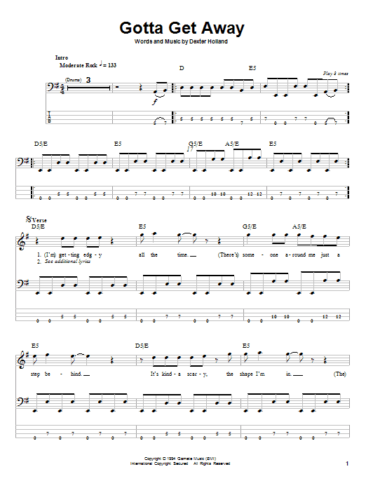 The Offspring Gotta Get Away sheet music notes and chords. Download Printable PDF.