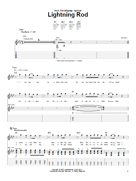 The Offspring Lightning Rod sheet music notes and chords. Download Printable PDF.