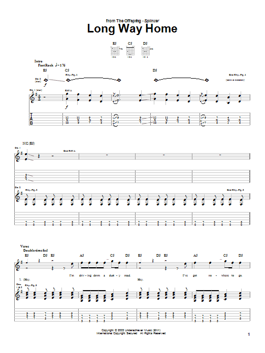 The Offspring Long Way Home sheet music notes and chords. Download Printable PDF.