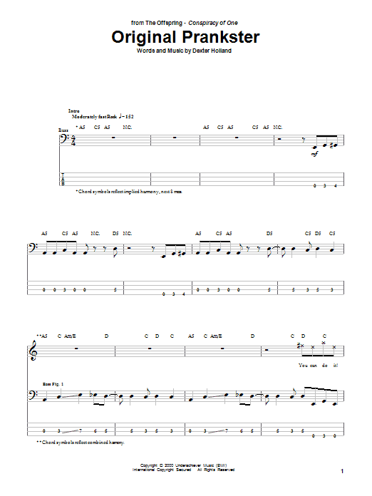 The Offspring Original Prankster sheet music notes and chords. Download Printable PDF.