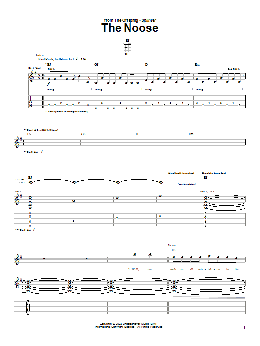 The Offspring The Noose sheet music notes and chords. Download Printable PDF.