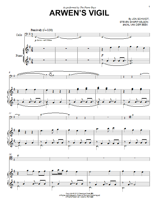 Learn to play The Piano Guys Arwen's Vigil sheet music for Cello and Piano in minutes. The Piano Guys Arwen's Vigil sheet music notes and chords. Download Printable PDF.