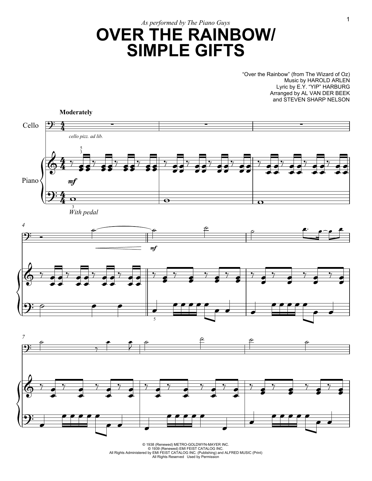 The Piano Guys "Over The Rainbow / Simple Gifts" Sheet Music PDF Notes