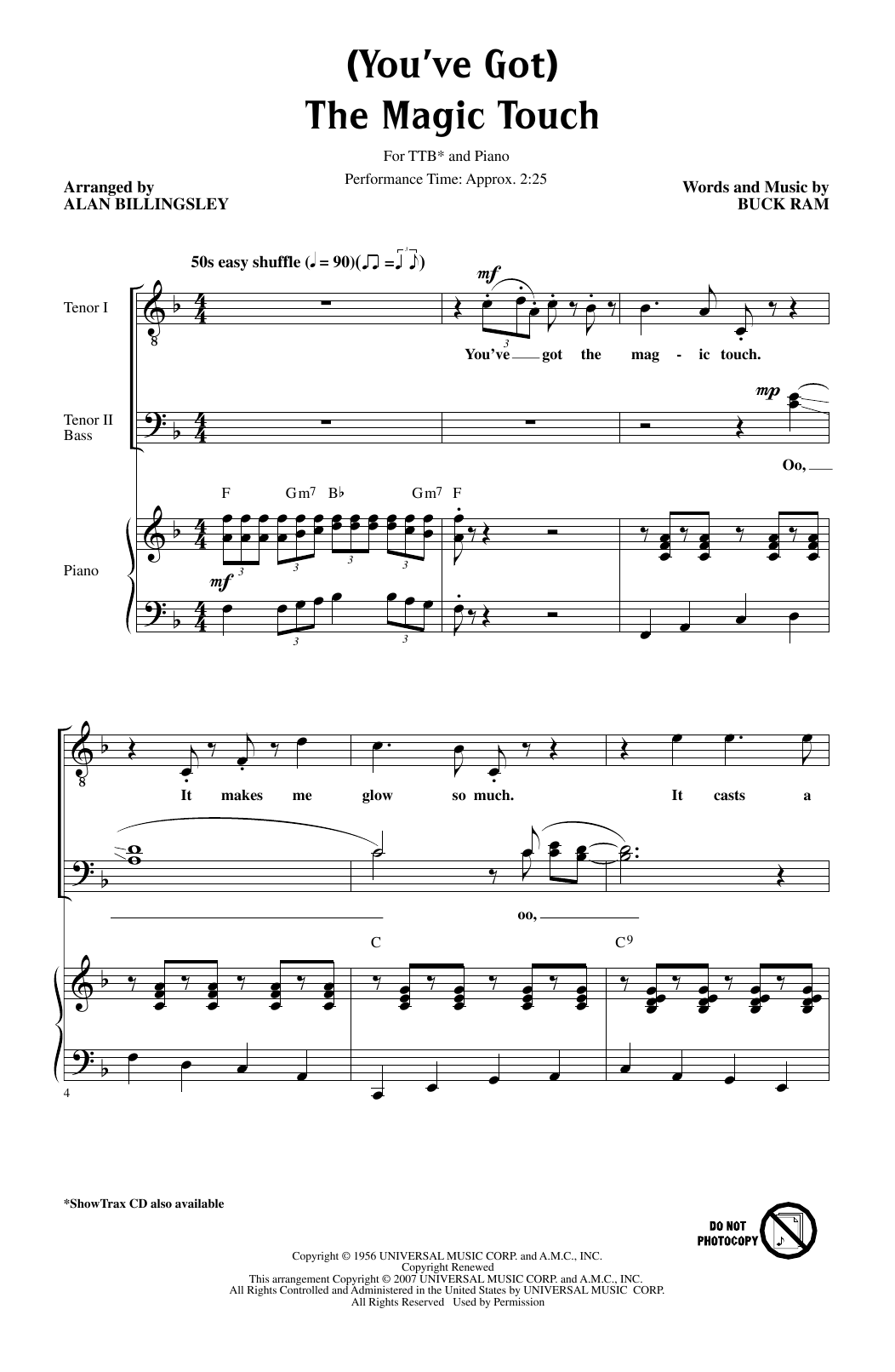 Learn to play The Platters (You've Got) The Magic Touch (arr. Alan Billingsley) sheet music for TTBB Choir in minutes. Price: 3.9900$ The Platters (You've Got) The Magic Touch (arr. Alan Billingsley) sheet music notes and chords arranged for TTBB Choir