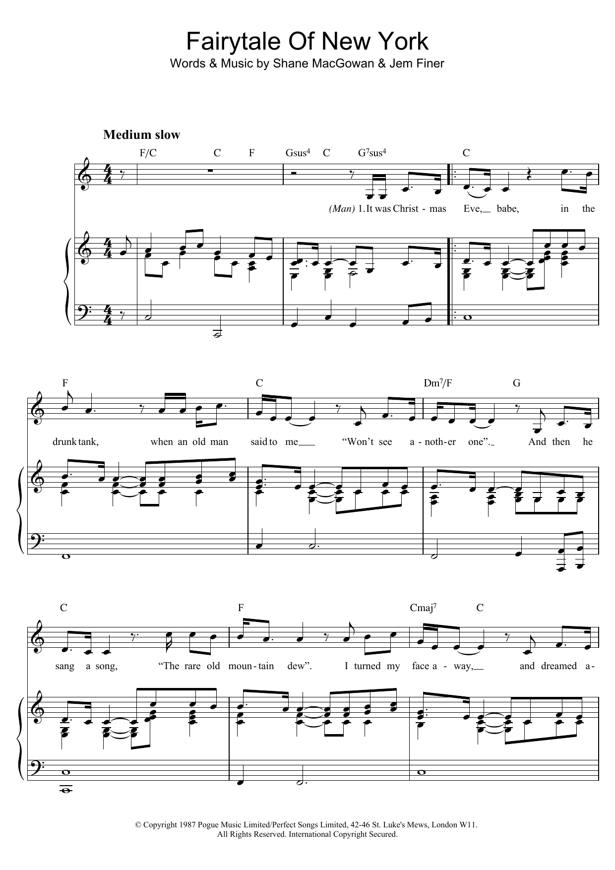 The Pogues Kirsty MacColl Fairytale Of New York Sheet Music PDF 