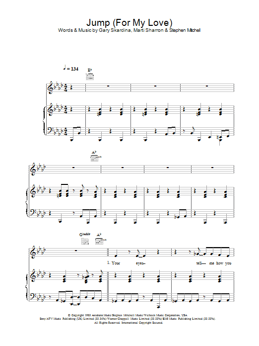 The Pointer Sisters Jump (For My Love) sheet music notes and chords. Download Printable PDF.