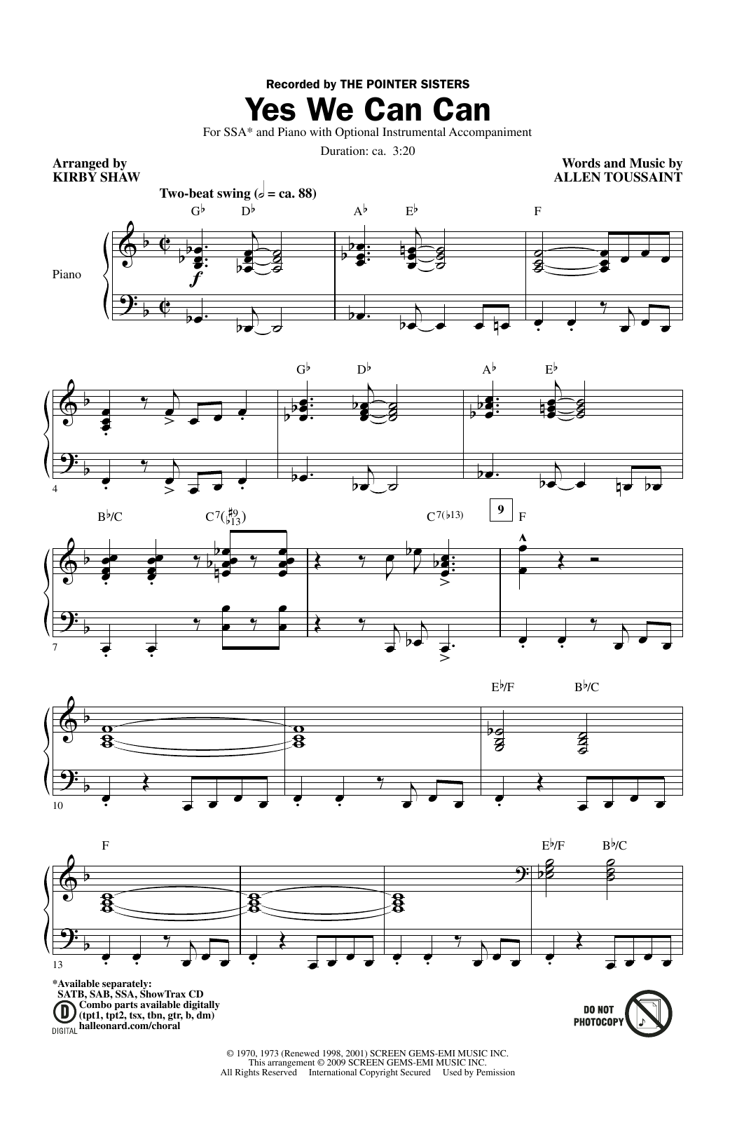 Learn to play The Pointer Sisters Yes We Can Can (arr. Kirby Shaw) sheet music for SSA Choir in minutes. Price: 3.9900$ The Pointer Sisters Yes We Can Can (arr. Kirby Shaw) sheet music notes and chords arranged for SSA Choir