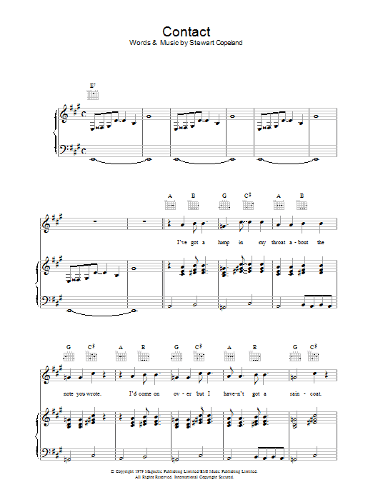 The Police Contact sheet music notes and chords. Download Printable PDF.