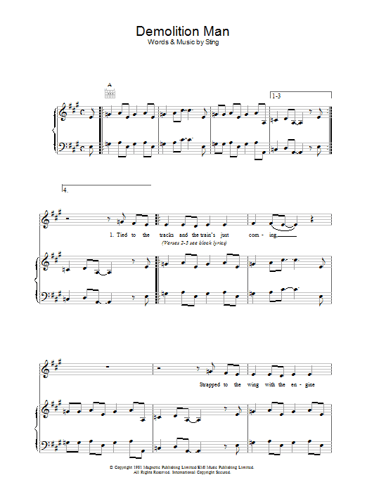 The Police Demolition Man sheet music notes and chords. Download Printable PDF.