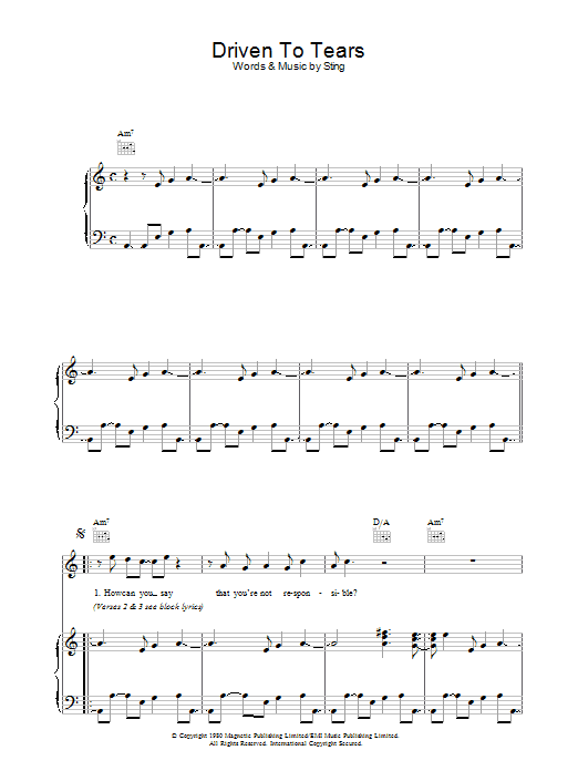 The Police Driven To Tears sheet music notes and chords. Download Printable PDF.