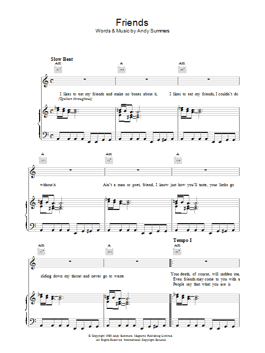 The Police Friends sheet music notes and chords. Download Printable PDF.