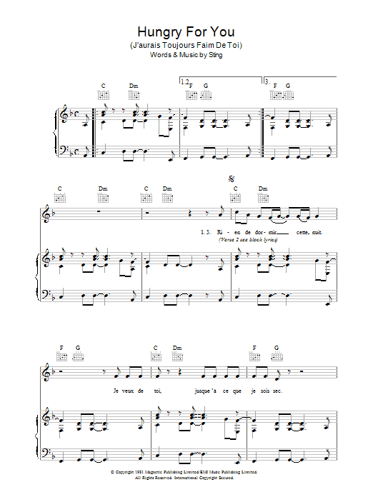 Learn to play The Police Hungry For You (J'aurais Toujours Faim De Toi) sheet music for Guitar Chords/Lyrics in minutes. The Police Hungry For You (J'aurais Toujours Faim De Toi) sheet music notes and chords. Download Printable PDF.