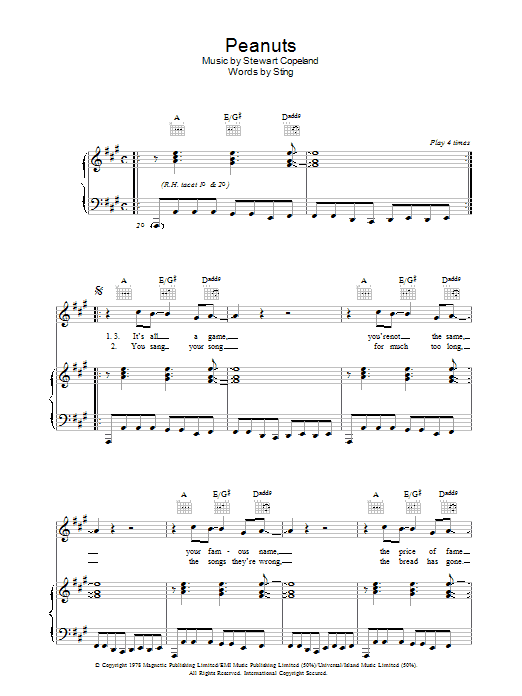 The Police Peanuts sheet music notes and chords arranged for Guitar Tab