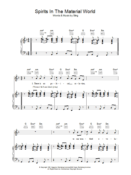 Learn to play The Police Spirits In The Material World sheet music for Bass Guitar Tab in minutes. Price: 7.8900$ The Police Spirits In The Material World sheet music notes and chords arranged for Bass Guitar Tab