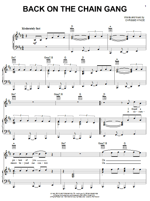 The Pretenders Back On The Chain Gang sheet music notes and chords. Download Printable PDF.