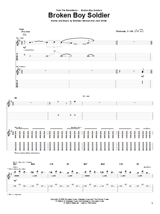 The Raconteurs Broken Boy Soldier sheet music notes and chords. Download Printable PDF.