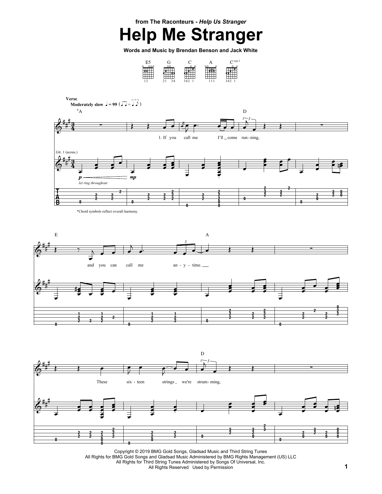 The Raconteurs Help Me Stranger sheet music notes and chords. Download Printable PDF.