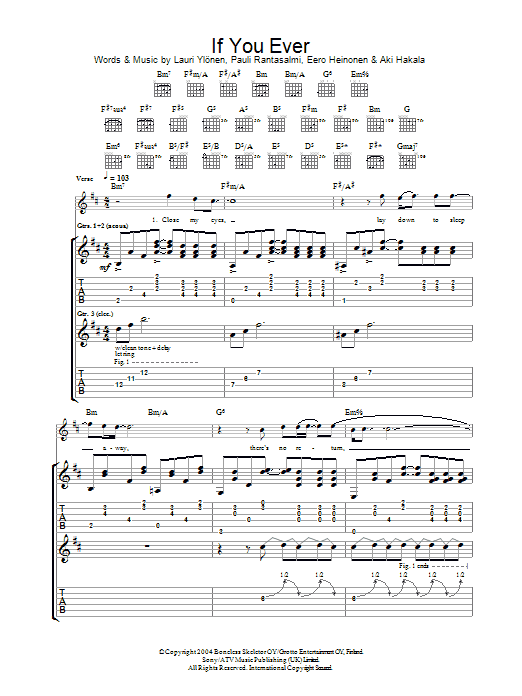 The Rasmus If You Ever sheet music notes and chords. Download Printable PDF.