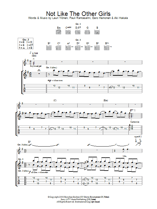 Learn to play The Rasmus Not Like The Other Girls sheet music for Guitar Tab in minutes. Price: 7.8900$ The Rasmus Not Like The Other Girls sheet music notes and chords. Download Printable PDF.