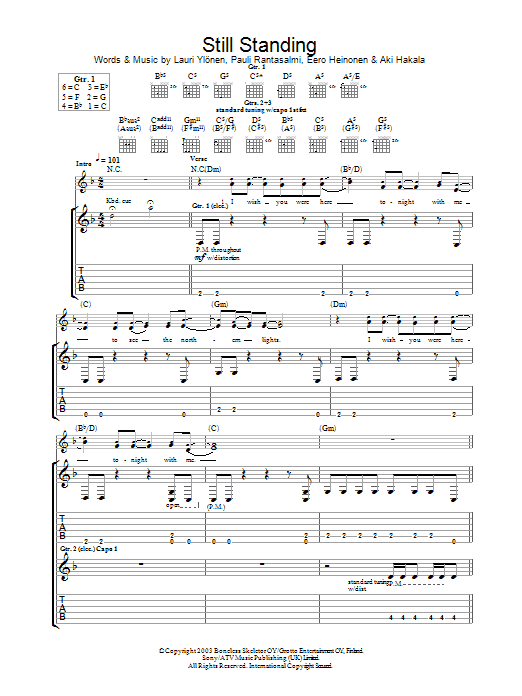 The Rasmus Still Standing sheet music notes and chords. Download Printable PDF.