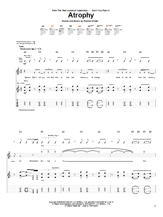 shuttle her Anbefalede The Red Jumpsuit Apparatus "Atrophy" Sheet Music PDF Notes, Chords | Rock  Score Guitar Tab Download Printable. SKU: 59624