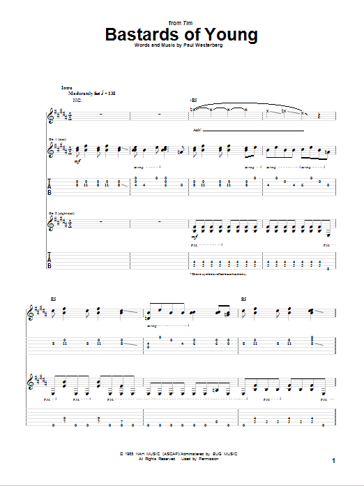 The Replacements Bastards Of Young sheet music notes and chords. Download Printable PDF.