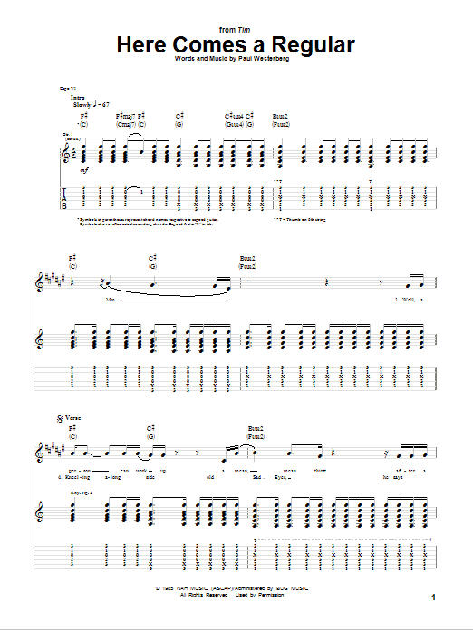 Learn to play The Replacements Here Comes A Regular sheet music for Guitar Tab in minutes. Price: 7.8900$ The Replacements Here Comes A Regular sheet music notes and chords arranged for Guitar Tab