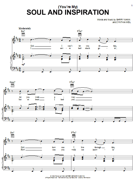 Learn to play The Righteous Brothers (You're My) Soul And Inspiration sheet music for Guitar Chords/Lyrics in minutes. The Righteous Brothers (You're My) Soul And Inspiration sheet music notes and chords. Download Printable PDF.